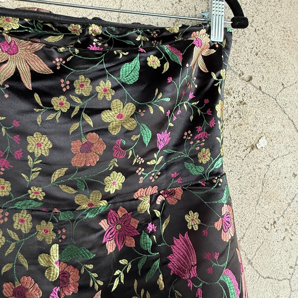 Lulus Floral Midi Dress Black Satin Strapless Jacquard Brocade Cocktail Evening - Picture 5 of 7